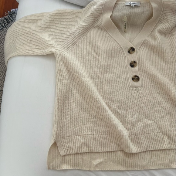 NWT Madewell Ribbed Lyle Henley Sweater Cream Large - Picture 3 of 10